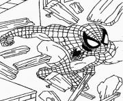 Coloriage spiderman brise les débris en bois 