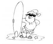 Coloriage pere noel a la plage