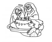 Coloriage creche noel jesus famille bebe