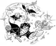 Coloriage harry potter jouant au quidditch