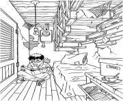 Coloriage Harry Potter dans sa petite chambre