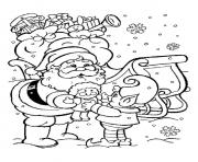 Coloriage pere noel avec elfe