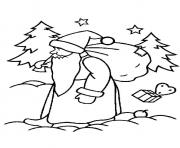 Coloriage pere noel marche sapin