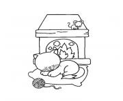 Coloriage chat qui dort