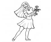 Coloriage fille fleur