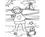 Coloriage petite fille a la plage