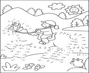 Coloriage point a relier maternelle balade en cheval dans la foret