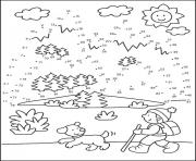 Coloriage points a relier cp hiver marcher avec son chien