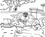 Coloriage Hulk dans un jardin