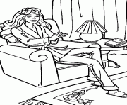 Coloriage Barbie assise dans un fauteuil