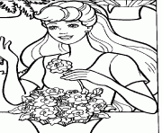 Coloriage Barbie avec des fleurs