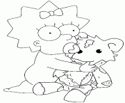 Coloriage Maggie Simpson avec son nounours