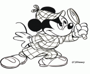 Coloriage Mickey est deguise en Sherlock Holmes avec sa loupe