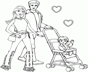 Coloriage st valentin deux parents promenent leur fille dans une poussette