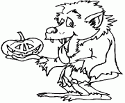 Coloriage Un loup garou avec une citrouille d Halloween