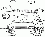 Coloriage voiture dans un pre