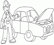 Coloriage mecanicien repare une voiture