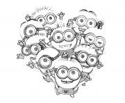 Coloriage dessin minions en forme de coeur