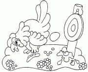 Coloriage paques poule qui lance des oeufs sur une cible