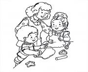 Coloriage maman enfants cuisinent