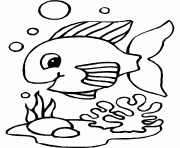 Coloriage un poisson au fond de l ocean avec des algues