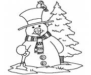 Coloriage bonhomme de neige et oiseau