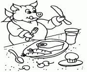 Coloriage un cochon qui mange du boeuf