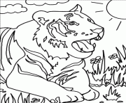 Coloriage tigre dans l herbe