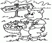 Coloriage cochon qui va au marche