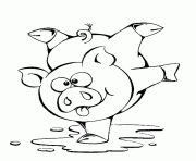 Coloriage un cochon qui fait le poirier