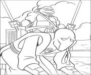 Coloriage tortue ninja avec ennemi