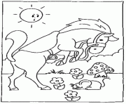 Coloriage cheval avec des fleurs et un champignon