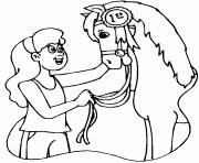 Coloriage une fille tient son cheval