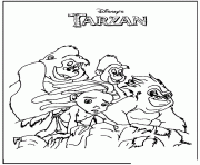 Coloriage disney tarzan singes amis