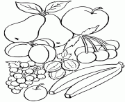 Coloriage fruits dessin de poires raisins pommes bananes cerises