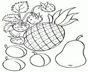 Coloriage fruits des fraises un ananas et une poire