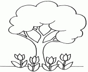 Coloriage arbre et tulipes