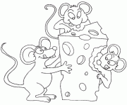 Coloriage trois souris pour un morceau de fromage