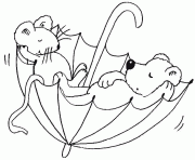 Coloriage deux souris dans un parapluie