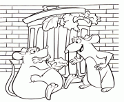 Coloriage deux souris devant une poubelle ratatouille