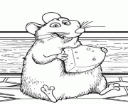 Coloriage ratatouille souris mange du fromage