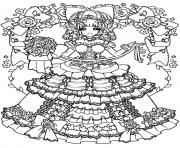 Coloriage adult back to childhood manga girl dress