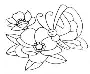 Coloriage papillon et fleur