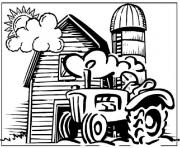 Coloriage tracteur devant la ferme