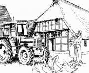 Coloriage adulte tracteur ferme couple