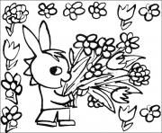 Coloriage trotro avec un bouquet de fleurs roses