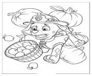 Coloriage marcus tombe sur des citrouilles et pommes