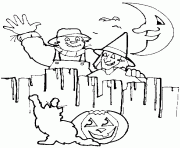 Coloriage une citrouille un chat un epouvantail et une soricere pour la soiree d Halloween