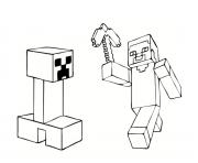 Coloriage steve et creeper minecraft