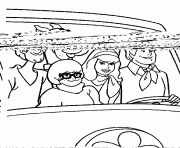 Coloriage scooby doo et ses amis dans la voiture